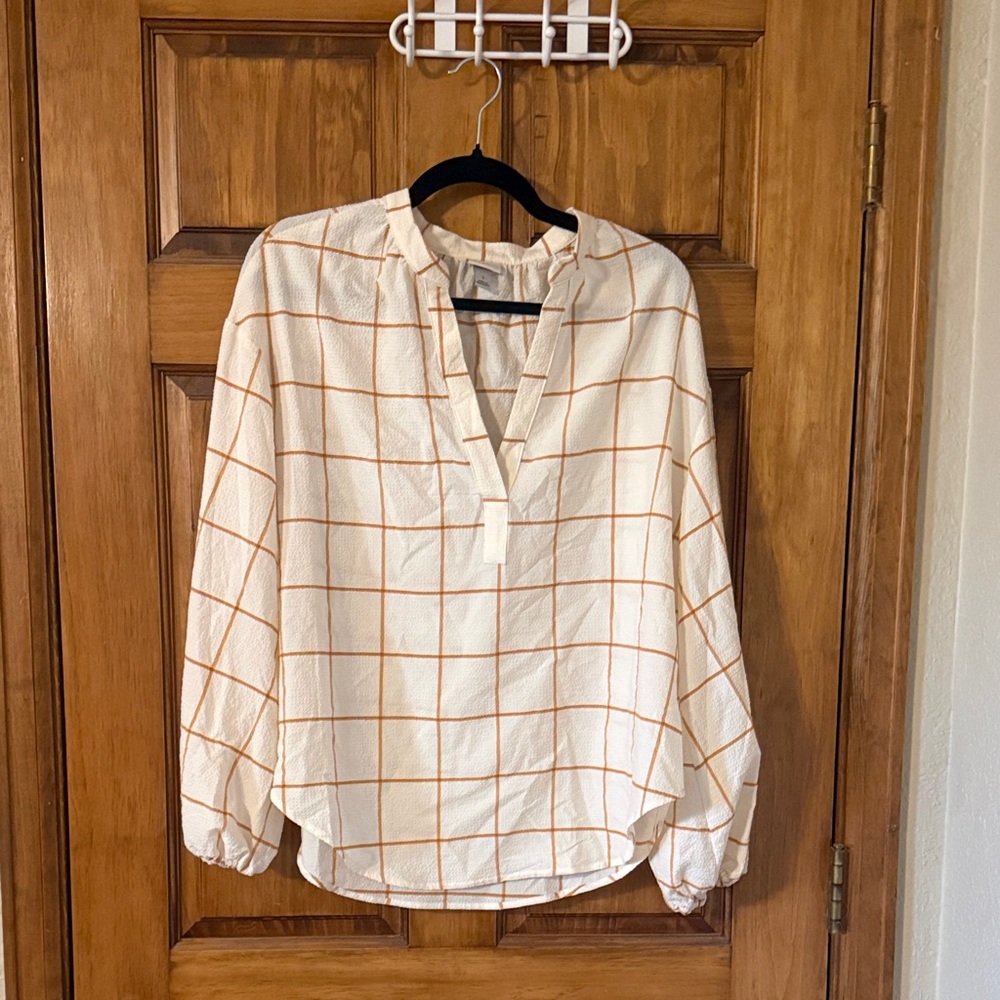 a new day Cream and Orange Checkered Blouse